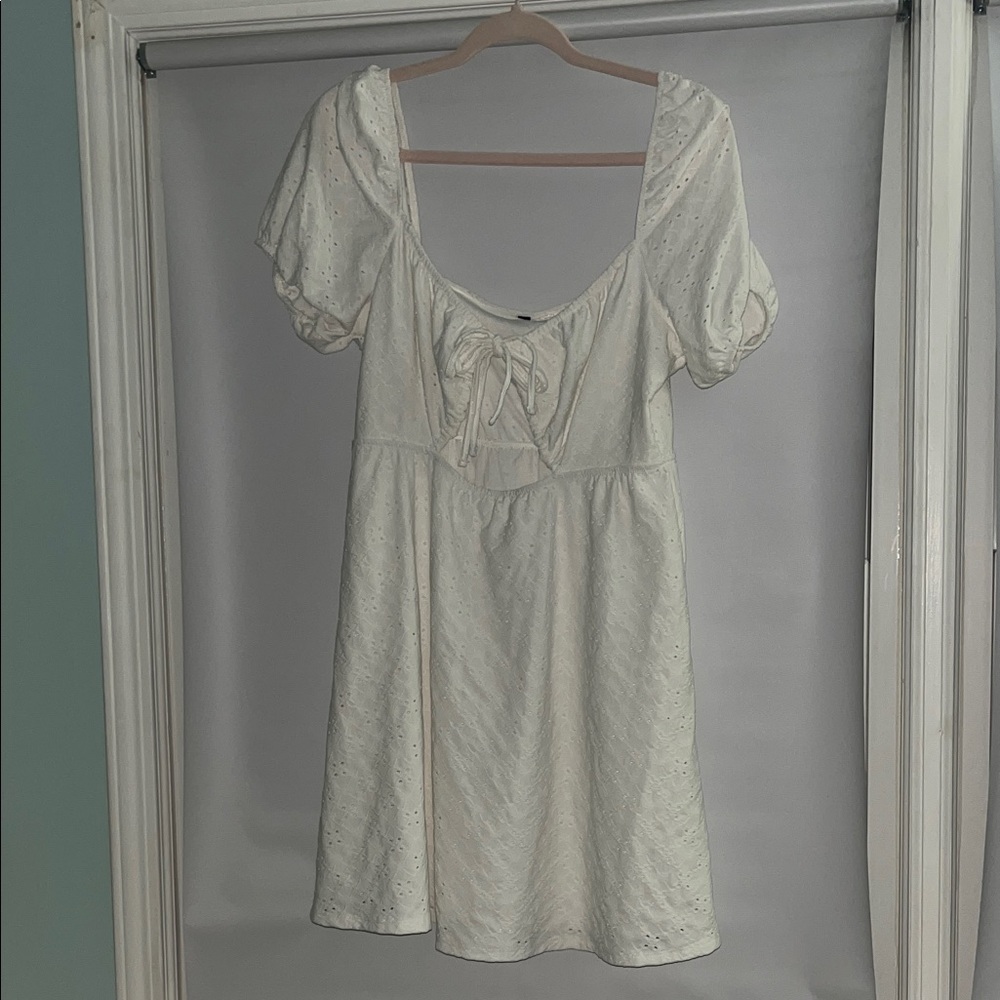White Eyelet Puff Sleeve Dress